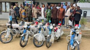 the five motorcycles and field monitoring gadgets donated to the commission